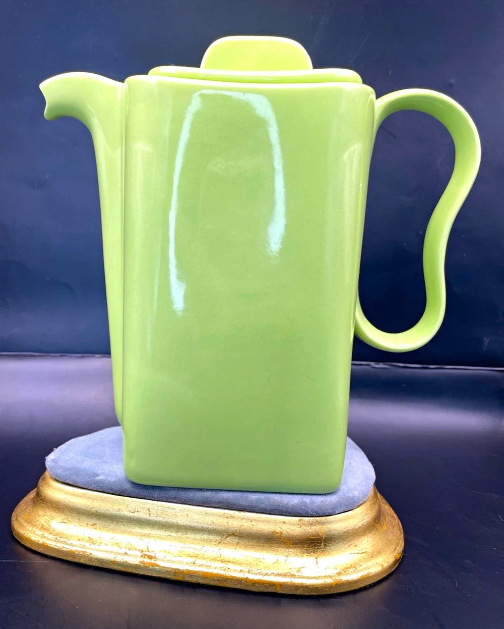 Mid-Century Modern Franciscan Green Pitcher Glossy Ceramic Square Made In CA